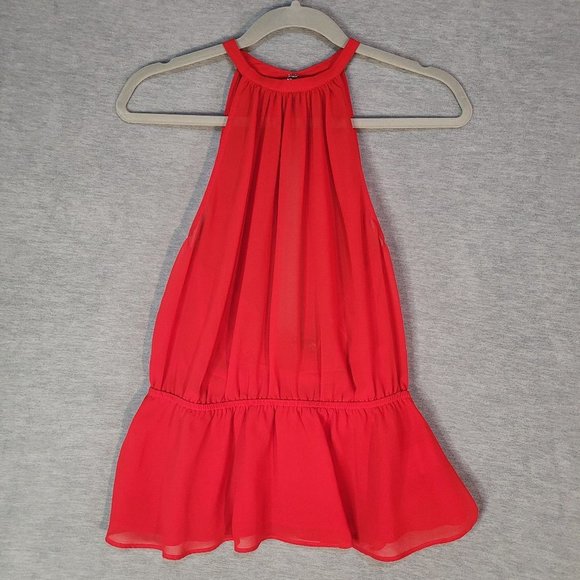 Express Tops - Express Womens Top Small Red Sleeveless Sheer Halter Open Back